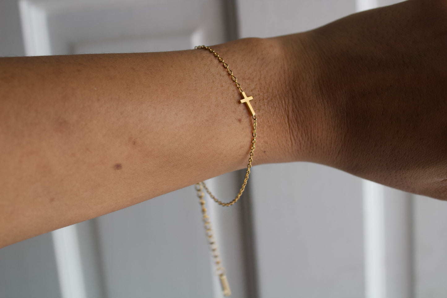 Dainty Cross Necklace + Bracelet Set