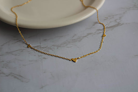 Triple Heart Dainty Necklace and Bracelet set